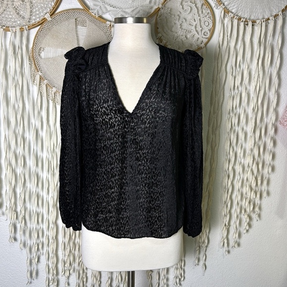 Tanya Taylor Lucy Devore Pullover Burn Out Printed Blous Ruffled Shoulder XS - Picture 10 of 14